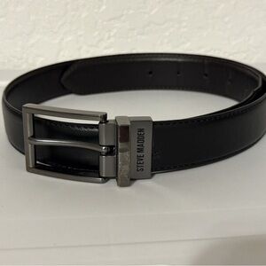 Steve Madden Black Leather Belt with Silver Buckle